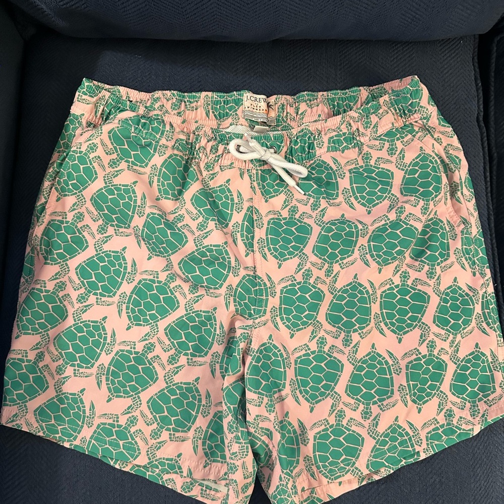 J. Crew Pink and Green Turtle Print Athletic Shorts | Large